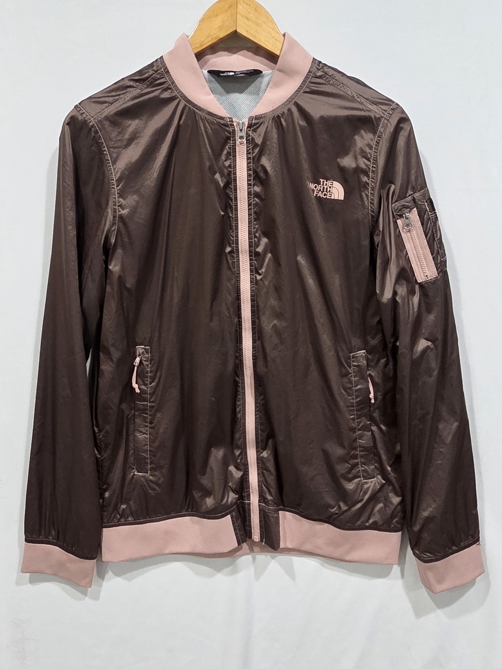 The North Face Meaford Bomber Jacket Brown Metallic Pink Trim Women's Medium